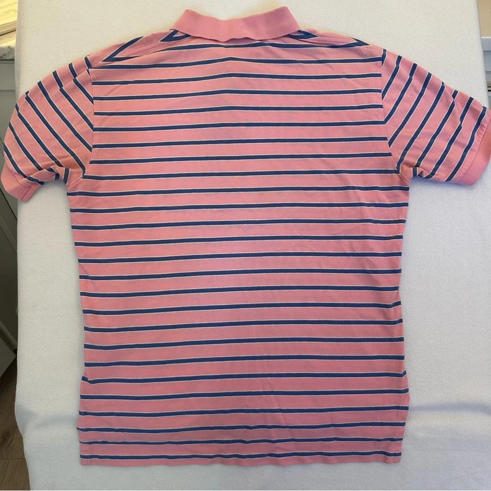 Ralph Lauren Polo Shirt‎ Pink Blue Striped 100% Cotton Classic Men’s Size Large
